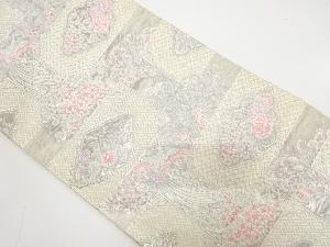 アンティーク　プラチナ箔　変わり格天井に鳳凰・花模様織り出し袋帯（材料）